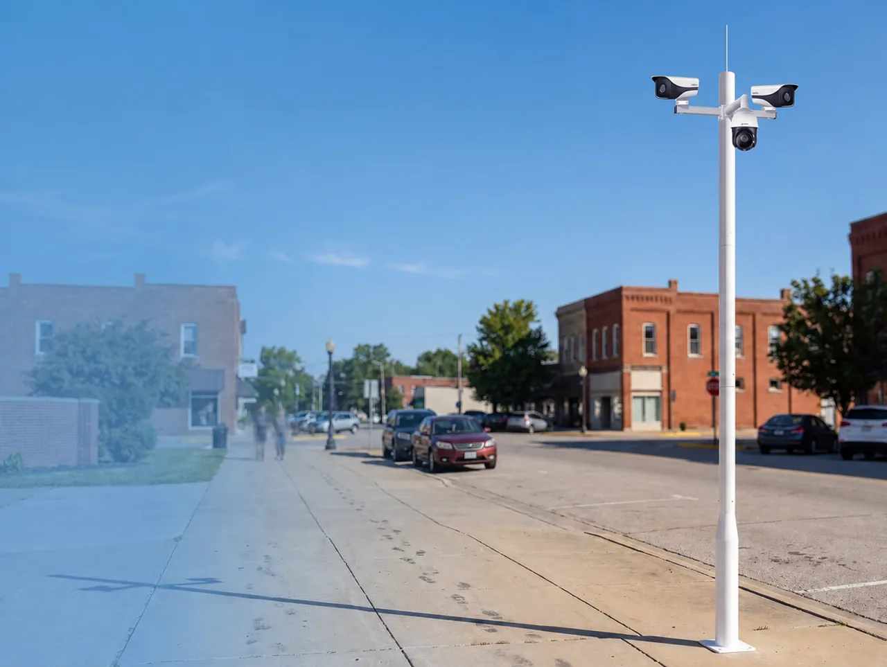 Four-metre modular surveillance pole installed on an urban street