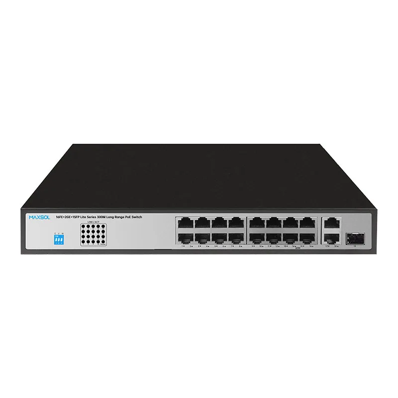 16-Port Fast Ethernet PoE+ Switch with Gigabit Uplinks