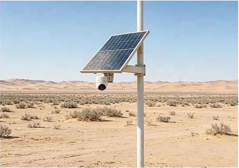 Solar surveillance system installed in a desert environment